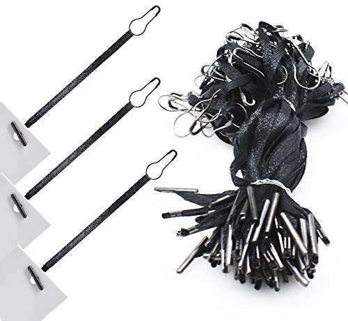 Lot de 500 clips de fixation pour étiquettes de 11,4 cm avec crochets en soie et cordes en satin - Épingle à nourrice et ardillon faciles et rapides à fixer (noir)