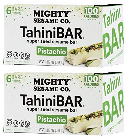 Mighty Sesame TahiniBars With Pistachio (2 Pack Total 12 Bars) 100 Calorie Bar, Gluten Free, Vegan, Nothing Artificial, Kosher