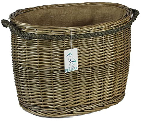 Range of rounded Wicker log baskets. Rope handles. Wood & kindling storage for home hearths and fireplace. Large wood burner bin (60cm, Oval)