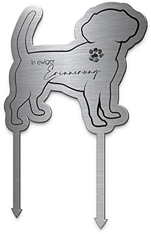 CHRISCK design Grabstecker Hund aus Edelstahl mit Motiv oder Trauerspruch | Grabgestecke für Urnengrab Grabschmuck Hund | Einzigartige Hunde Grabdeko
