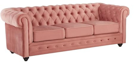 Vente-unique - Sofá Fijo 3 plazas Chesterfield - Terciopelo - Rosa Palo