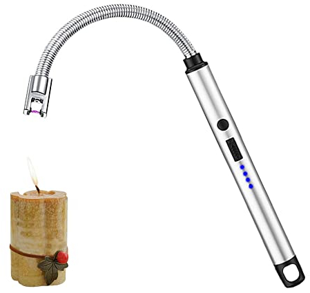 SKRFIRE Kerzenfeuerzeug Elektrisches Feuerzeug Outdoor Winddichtes Feuerzeug Wiederaufladbares Feuerzeug Lange Feuerzeug Plasma feuerzeug Geeignet für Küche, Kerze, Gasherd und Grill (Silber)