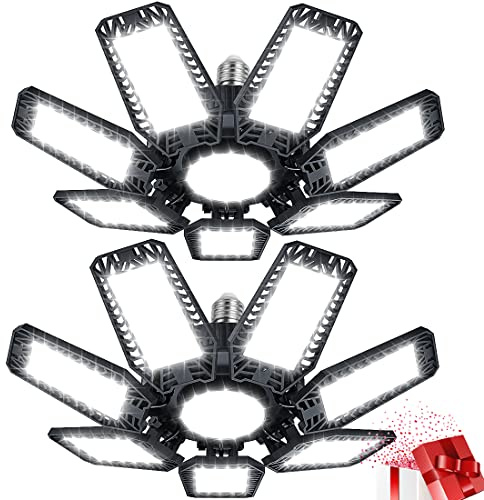 YIQIBRO Garagenlampe LED 200W 2 Stück, 20000LM 6500K Verformbare LED Werkstatt Deckenleuchte mit 7+1 Verstellbaren Paneelen, E26/E27 Werkstattlampe Garagenleuchte für Keller Geschäft Werkstatt Lager
