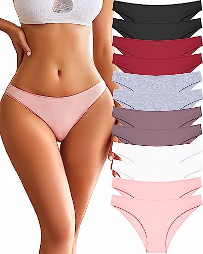 12 Pack Cotton Underwear for Women Cute Low Rise Bikini Panties High Cut Breathable Sexy Hipster Womens Cheeky S-XL