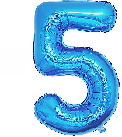 Ponmoo 40 Zoll Foil Luftballon Zahl 5 Blau (101cm), Aufblasbares Helium oder Luft, Riesige Folienballons Nummer 0-100, Große Ballons für Hochzeitstag und Geburtstagsparty Ballon Dekoration