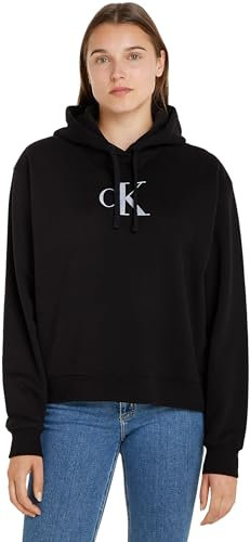 Calvin Klein Jeans Damen Hoodie mit Kapuze, Schwarz (Pvh Black), XS