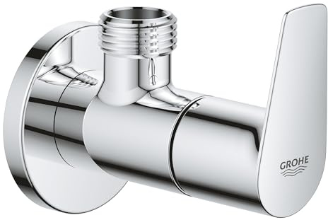 GROHE BauEdge 22009001 - Válvula de ángulo de cierre de 1/2 pulgada (rosca de salida de 1/2 pulgada, parte de cabeza de 3/8 pulgadas, conexión de tornillo, palanca de metal), cromada