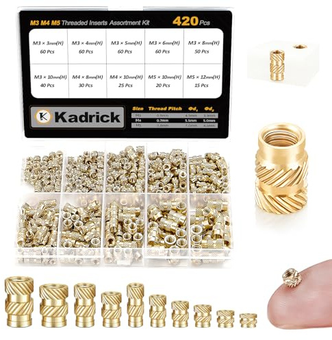 Kadrick 420Pcs M3 M4 M5 Threaded Inserts Assortment Kit for 3D Printing Components, Metric Brass Knurled Nuts, Insert by Heat into Plastic Parts