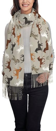 GELATU Süßes Pferd Damen und Mädchen Quaste Schal Weicher Faux Kaschmir Schal für Winter - Perfekt für Herbst und Winter, Schwarz, Einheitsgröße