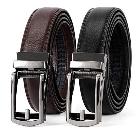 WERFORU 2 Pack Men's Leather Ratchet Belts for Dress Trousers Adjustable Ratchet Belt with Automatic Buckle fit Everywhere