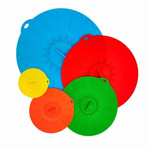 5 Pièces Silicone couvercles d'aspiration，Couvercle de Bol en Silicone Réutilisables，pour Bols, Casseroles, Assiettes,Tasses, Canettes.