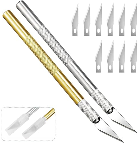 Craft Knife Exacto Knife, Precision Crafting Knife Set with 2 PCS Craft Knives 10 Blades Spare Replacement, Adults Carving Knife Hobby Knife Scalpel Knife Modelling Knife for Carving & Art Craft