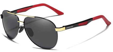 KINGSEVEN Pilot Polarized Sunglasses for Men Aluminum Magnesium Vintage Glasses UV400 Protection7720-3 (Golden gray)