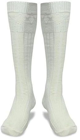 BELGLY Mens Kilt Socks Traditional Scottish Highland Wear Wool Kilt Hose Casual Wedding Sports Leg Warmers (Cream, Medium)