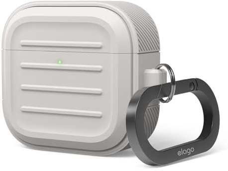 elago Robust Fodral för AirPods 4 | Karbinhake Ingår, Stöd för Trådlös Laddning, Stöttålig, Fullständigt Skydd (Sten)