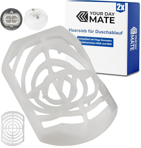 Tamis à Cheveux pour écoulement de Douche, 2 pièces, en Blanc, Compatible avec Viega Domoplex 6928 et 6929, Tube Plongeur de Rechange Attrape-Cheveux Douche pour Ø 52 mm Domo plex