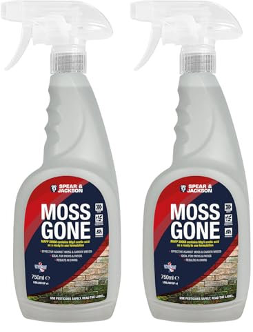 Spear & Jackson Moss Gone Moss Killer, 2 x 750 ml, For Paths, Patios, Roofs, Walls, Tarmac, Gravel