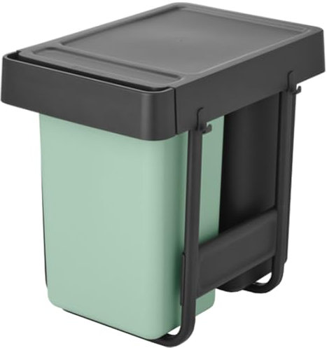 Brabantia Sort & Go Pull Out Bin | 2 x 15L Built-in Under Sink Cupboard Bin Inside Door for Kitchen | Integrated Double Waste Recycling Unit with Smooth Rails, Removable Inner Buckets | Grey & Green