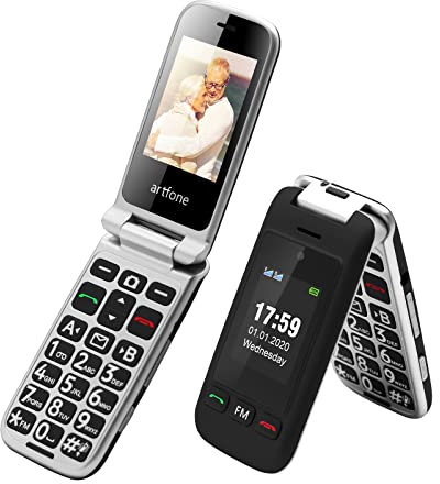 artfone C10 Senior Mobile Phone, SIM-Free Unlocked Flip Phone with Dual SIM & Dual Display, Easy to Use Big Button, SOS Emergency Button, High Volume, USB-C & Charging Dock for Elderly People, Black