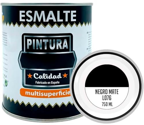 Acan Tradineur - Bote de Pintura Esmalte - Fabricado en España - Ideal para Cualquier Superficie, Madera, Plástico, Cristal o Cemento - Capacidad de 750 ML - Negro Mate (L076)