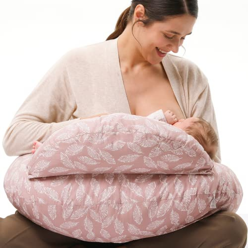 momcozy Nursing Pillow With Breastfeeding - Ergonomic Support & Original Security Fence to Baby' Safety - Making Breastfeeding Easy and Comfort for Mom & Baby - Removable Cotton Cover, Pink