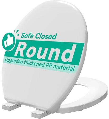 PUKANIUM Toilet Seat, Round Toilet Seat with Slow Close Hinges, Never Loosen, Easy Installation and Cleaning, For Most Standard Round Toilet Seats(16.5), Two Sets of Parts, Durable Plastic