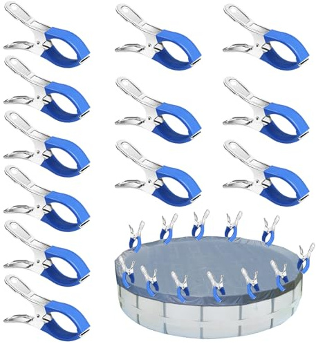 SIGANDG Métalliques pour Pince Bache Piscine,Bleu,12 Pièces | avec Forte Force de Serrage Pince Bache Piscine pour sécher les tissus de piscine, les parasols et les vêtements