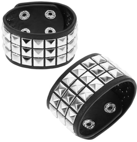 HORIALENCE Braccialetti in Pelle Pu Punk per Uomo e Donna Borchie, Accessori Versatili in Stile Retrò, Design Unico e Confezione da 2 Pezzi per Outfit Quotidiani e Concerti