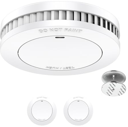 Detector de Humo de 10 años con batería, Soporte magnético, sin Perforaciones, Certificado por TÜV-Rheinland, Alarma contra Incendios sin LED Parpadeante, EN14604,2 Unidades