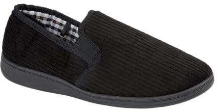 footloose.shoes Mens Lightweight Wide Fitting Twin Side Gusset Bedroom/Carpet Slippers Sizes 6,7,8,9,10,11,12 (Black 1, UK Footwear Size System, Adult, Men, Numeric, Wide, 10)