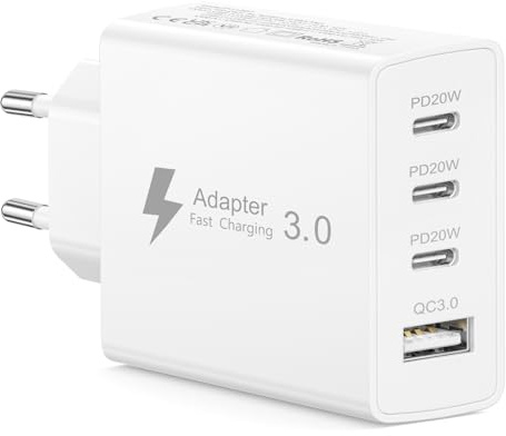 USB C Ladegerät 50W, 4 Ports Mehrfach Netzteil USB C Schnellladegerät USBC Ladestecker Mehrfach Netzteil USB Stecker Adapter Fast Charger für iPhone 17 16 15 14 13 12 11 Pro Max,Samsung Galaxy S25 S24