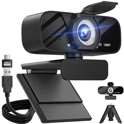 Gohero Webcam HD 1080P avec microphone, couverture de confidentialité, grand angle, adaptateur USB-C, correction automatique de la lumière pour PC, ordinateur portable, ordinateur de bureau, Mac