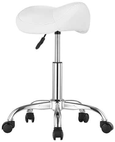 LQVAIPT Taburete con Silla de Montar con Ruedas, Taburete con Ruedas ergonómico de Capacidad de 450 Libras, Silla de Cuero de PU Engrosada de Altura Ajustable for salón, SPA