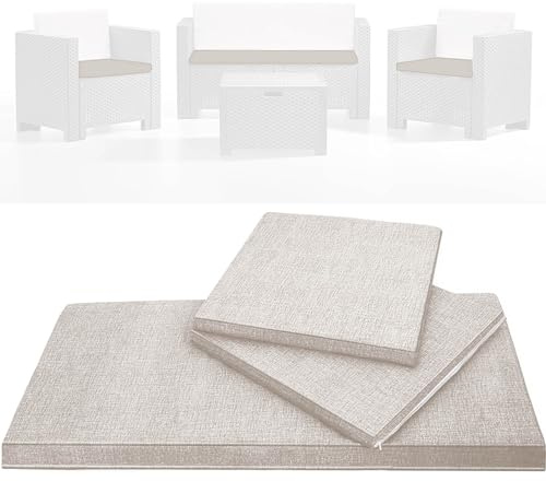 HAND Tris di Cuscini da Esterno Sfoderabili per Poltrone e Divanetto, Cuscini Esterno Giardino Set da 3 PZ, per Poltrona, Salotto, SALOTTINO, Rattan/MIDOLLINO in Cotone, Made in Italy (Ecru')