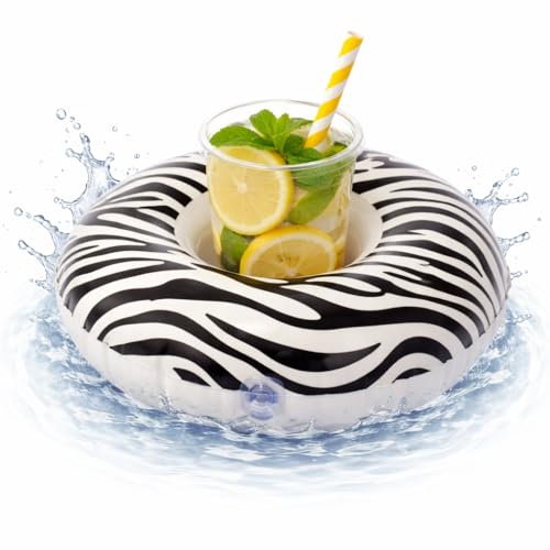 Uppblåsbar dryckshållare luftmadrass simring simreif för pool, cocktailhållare, ölhållare, mugg, burkhållare, mugghållare öl (Zebra)