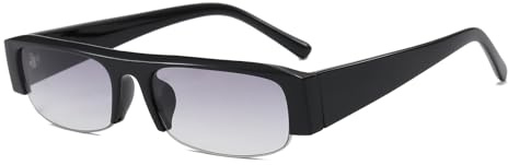 LJCZKA Occhiali da Sole Rettangolari Vintage per Donna Occhiali Mezza Montatura Piccoli alla Moda con Protezione UV400 (Nero Grigio Sfumato)