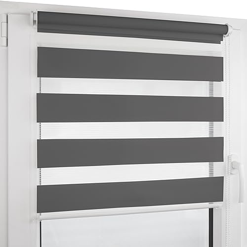 Deco4Me Doppelrollo Klemmfix ohne Bohren (120 x 200 cm, Anthrazit) - Duo Rollo lichtdurchlässig - blickdichte Rollos für Fenster ohne Bohren - Klemmrollo, Fensterrollo, Innenrollo (Stoffbreite 116 cm)