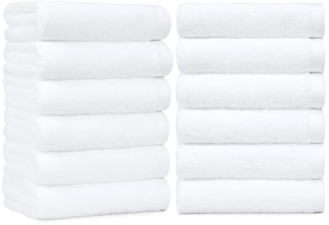 Amazon Basics Soft and Thick Cotton Hand Towels for Bath, Kitchen, Gym, 16 x 26 in, White, 12-Pack