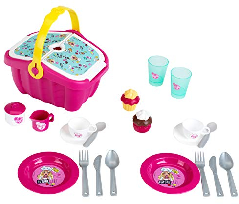 Theo Klein 9527 Barbie Picknickkorb I Robuster Spielzeug-Korb voll Buntem Geschirr und Cupcakes für Zwei I Maße: 25 cm x 20 cm x 22,5 cm I Spielzeug für Kinder ab 3 Jahren