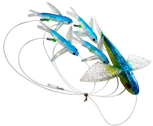 OCEAN CAT Flying Fish Fishing Trolling Lures Baits with Rigged Hook 9/0 for Marlin Tuna Mahi Dolphin Durado Wahoo Big Game Saltwater Fishing Tackle (Blue)