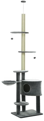 PawHut 5-Tier Grey Sisal Multi-Level Cat Tree Tower with Scratching Posts