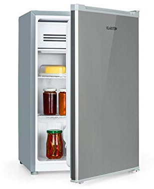 KLARSTEIN Delaware - Réfrigérateur compact, Capacité: 76 L, Congélateur: 4L, 2 niveaux de rangement, Range-boissons, Econome, Thermostat à 5 niveaux, Pieds réglables - Argent