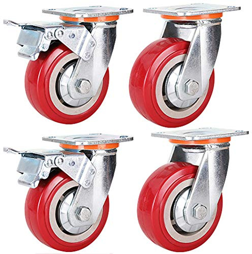 Roulettes industrielles 4'' / 5'' Roues pivotantes robustes 800-1000kg étanche à la poussière silencieux PU avec frein double roulement Meubles équipement mécanique Table de travail transport 4 pcs