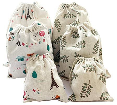 Set of 6 Cotton Drawstring Storage Pouch Bag, Eco Party Bags Gift Bag Small Medium Large, Cotton Fabric Bags, Draw String Bag Burlap Scent Sachet For Dry Flowers