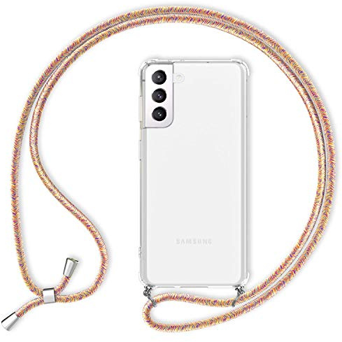 NALIA Coque Cordon pour Samsung Galaxy S21 - Housse Hybride Transparente & Lanière - HANGIT (Dos Anti-Jaunissement & Réglable) - Marque Allemande, Couleur:Arc-en-Ciel