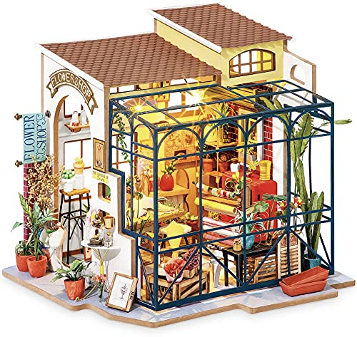 Rolife Casa de Muñecas en Miniatura La Floristería de Emily Casa de Muñecas de Madera para Adultos Book Nook Librería Decoración del Hogar Regalo Cumpleaños