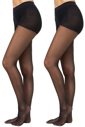 Nur Die 2er Pack Goodbye Laufmaschen 20 DEN Strumpfhose verhindert Laufmaschen transparente Fein-Strumpfhose matte Optik haltbar Damen, schwarz, L