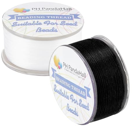 PH PandaHall Fil de Perles en Nylon 0.1mm, 92m Cordon de Bracelet Noir et Blanc pour Perles de Rocaille Perlage Bracelet Collier Fabrication de Bijoux, 2 Rouleaux