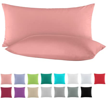 BaSaTex Doppelpack Baumwolle Renforcé Kissenbezug 40x80 cm | Kissenbezüge aus 100% Baumwolle | Kissenhüllen in Altrosa