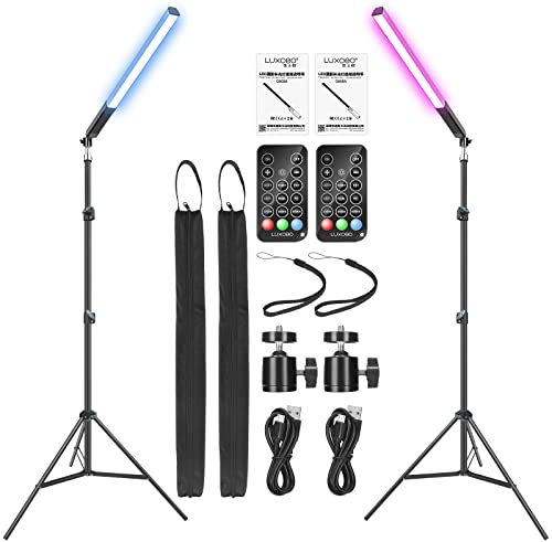 uyled Paquete de 2 Varita de luz de Video LED RGB, Kits de iluminación de Estudio de fotografía LUXCEO con trípode de 29 a 81, Palo de luz de fotografía Regulable 36 Colores 3000K-6000K